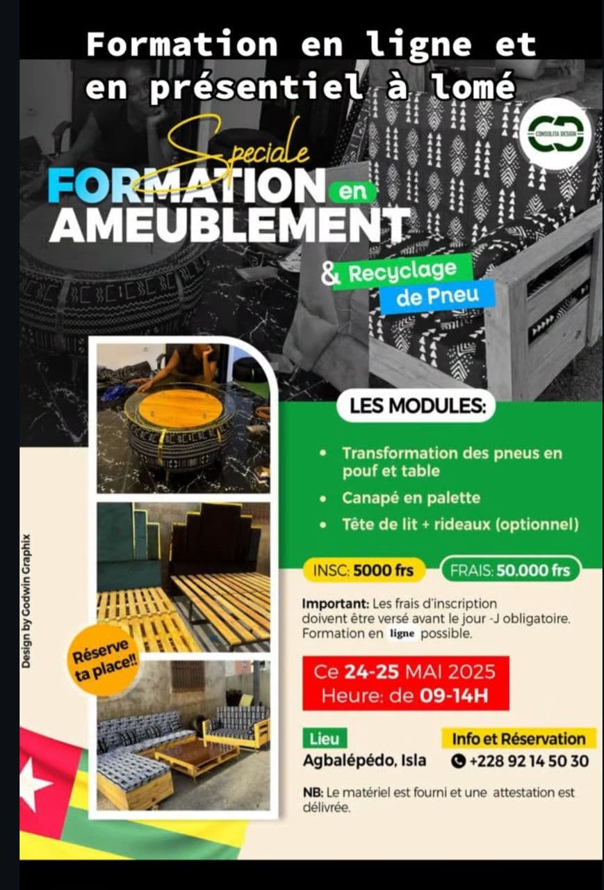 Formation en Ameublement et recyclage de pneu